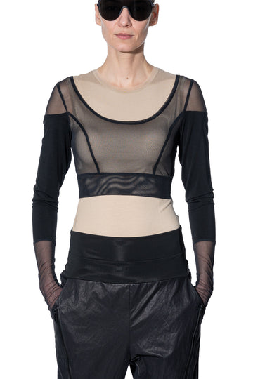 Long-sleeve mesh crop top