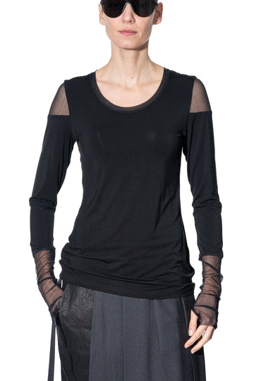 Long sleeve shirt with mesh inlays